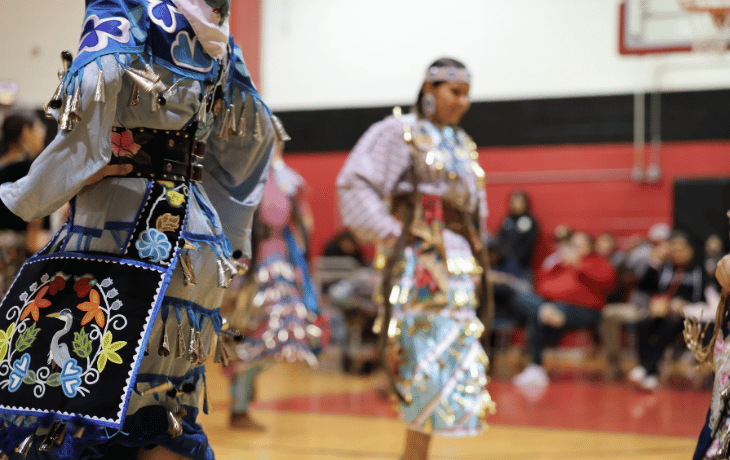 Jingle dress dancers at Bay Mills Community College Pow Wow